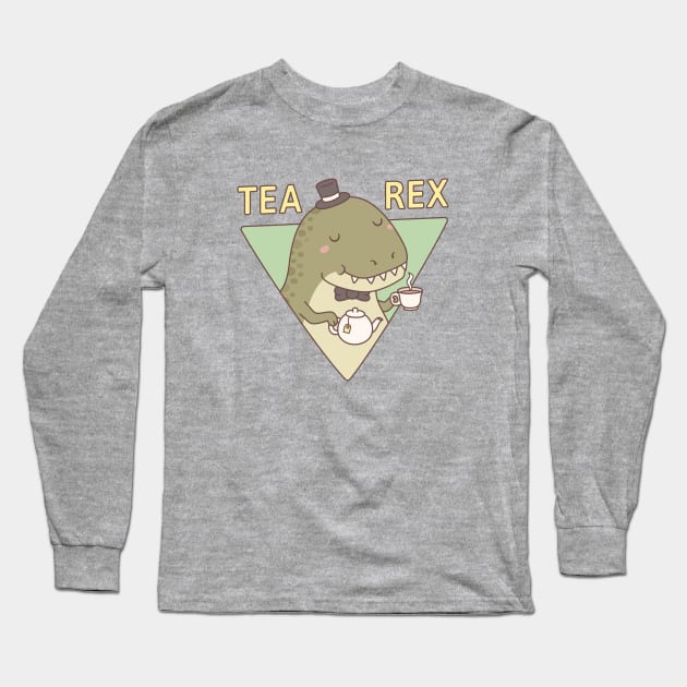 Cute Dinosaur Tea Rex Trex Pun Long Sleeve T-Shirt by rustydoodle